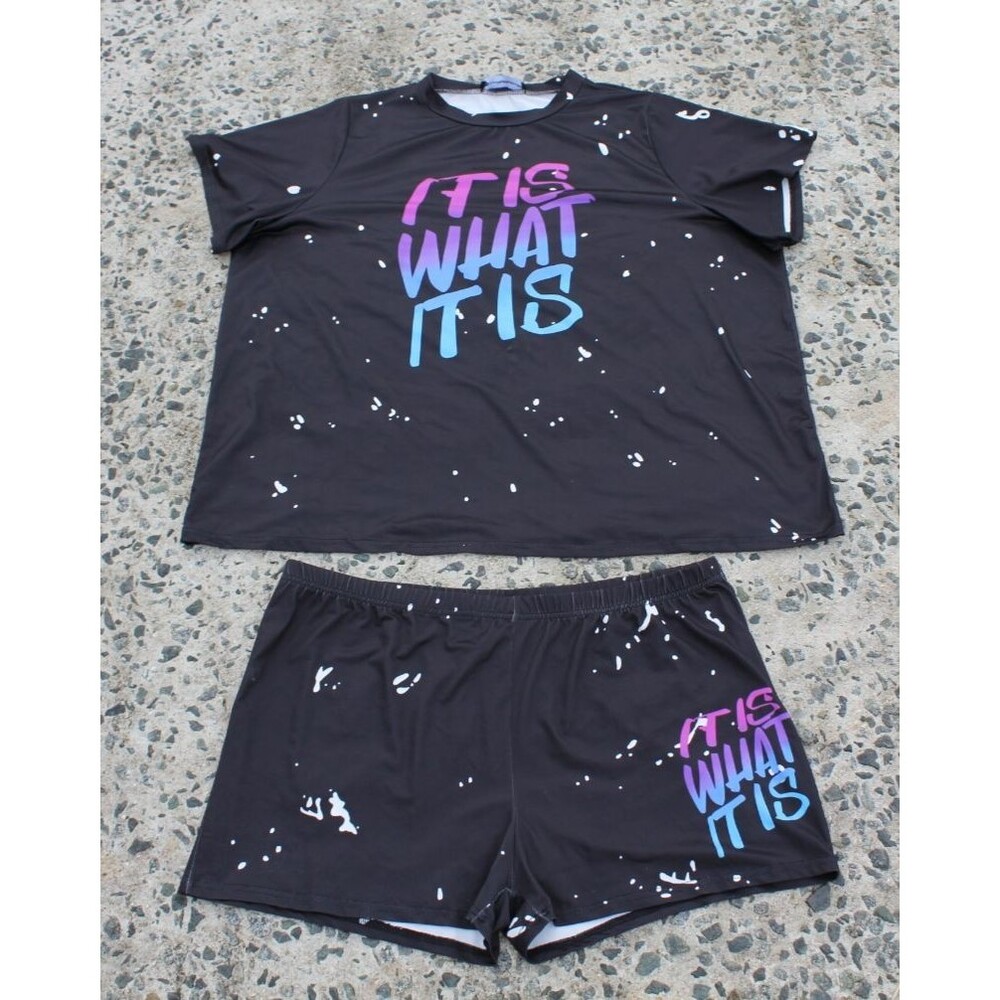 Lovely Wholesale Black "It Is What It Is" 2 Pc Outfit Womens Sz 5XL Shirt Shorts